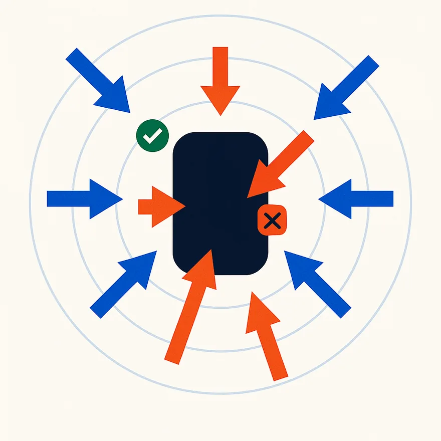 Diagram of eleven adversarial probes striking an AI system, some deflected, one landing